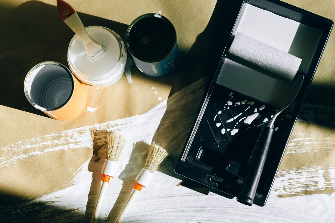 Paint tins and sundries on the shop shelves