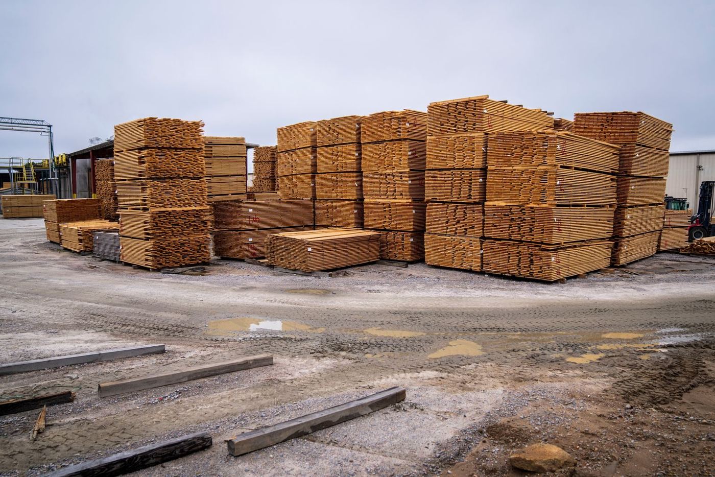 Stacks of sawn timber in a supplier yard